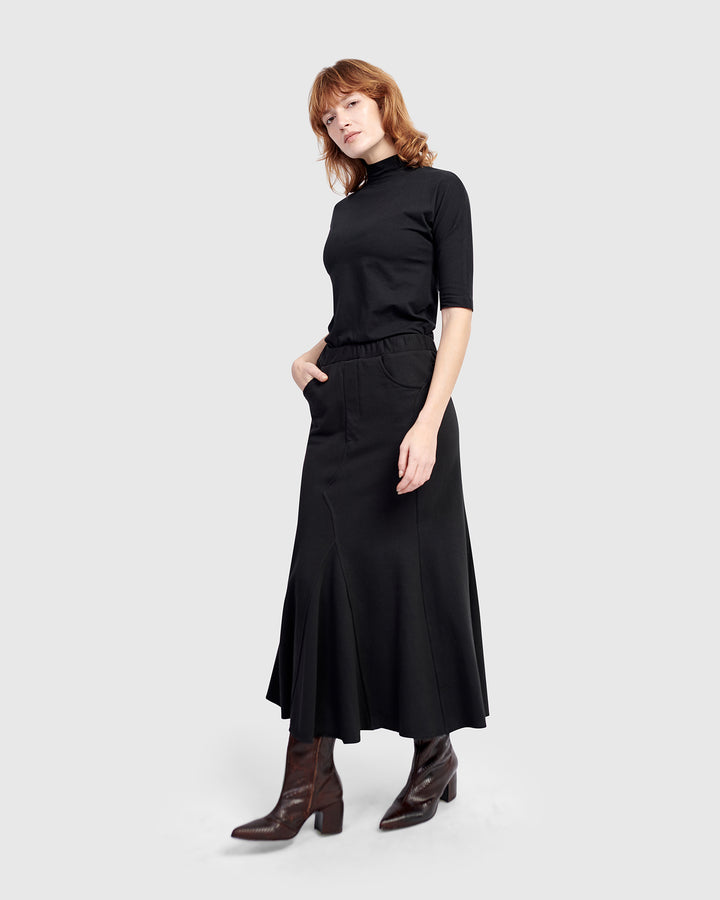 Terry Pieced Maxi Skirt, Black