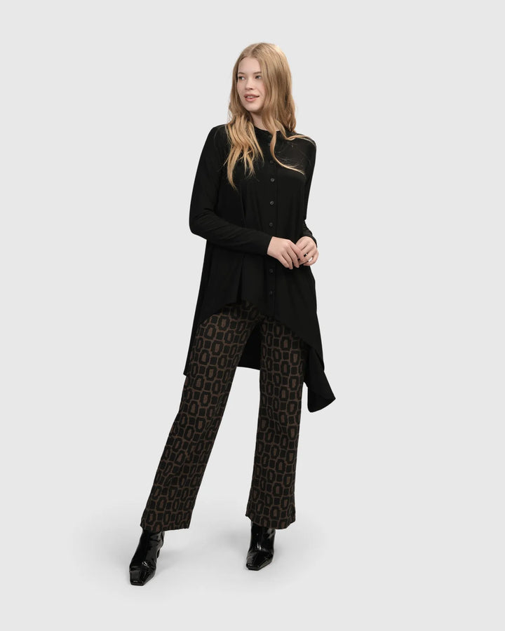 Essential Hi-Lo Button Down Top, Black