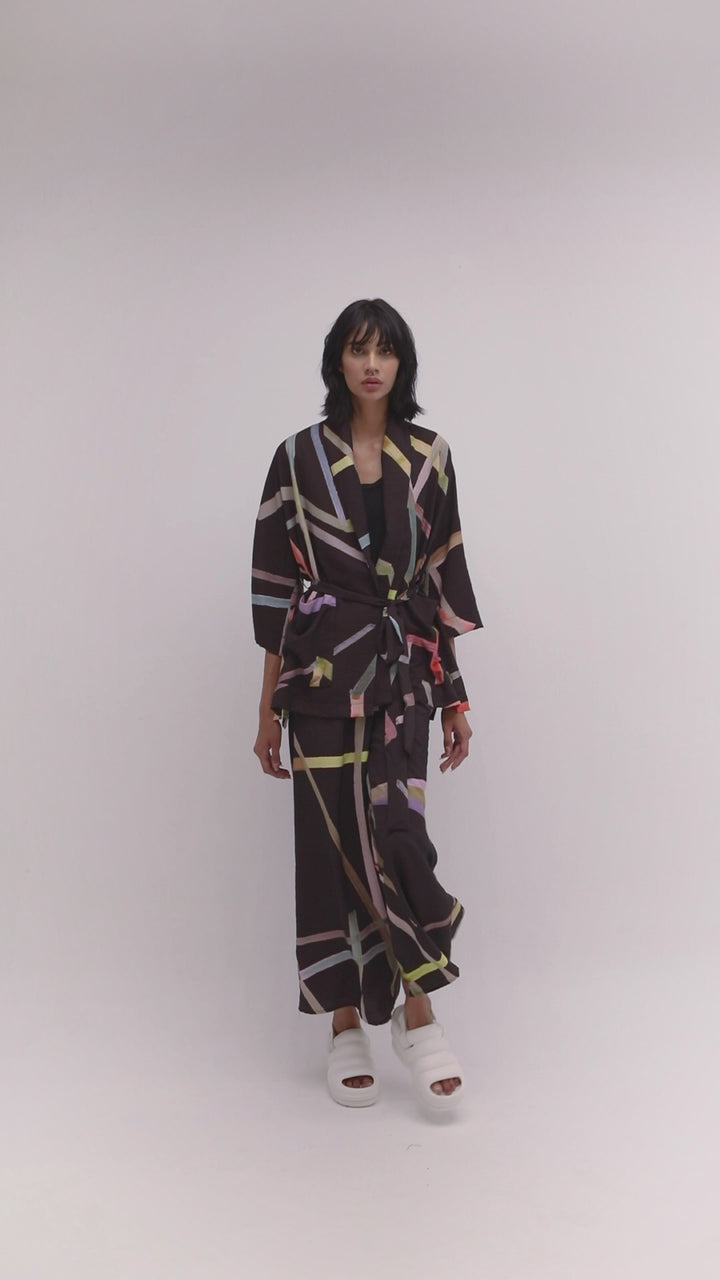 Ozai N Ku Kimono Jacket, Trip Black