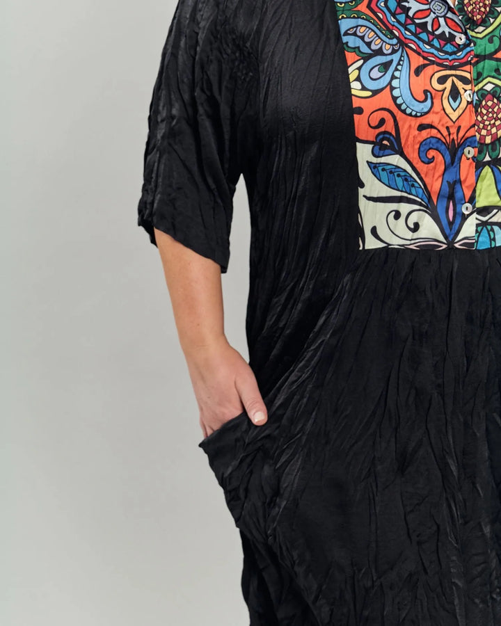 Paisley Bib Crinkle Maxi Dress, MultiP