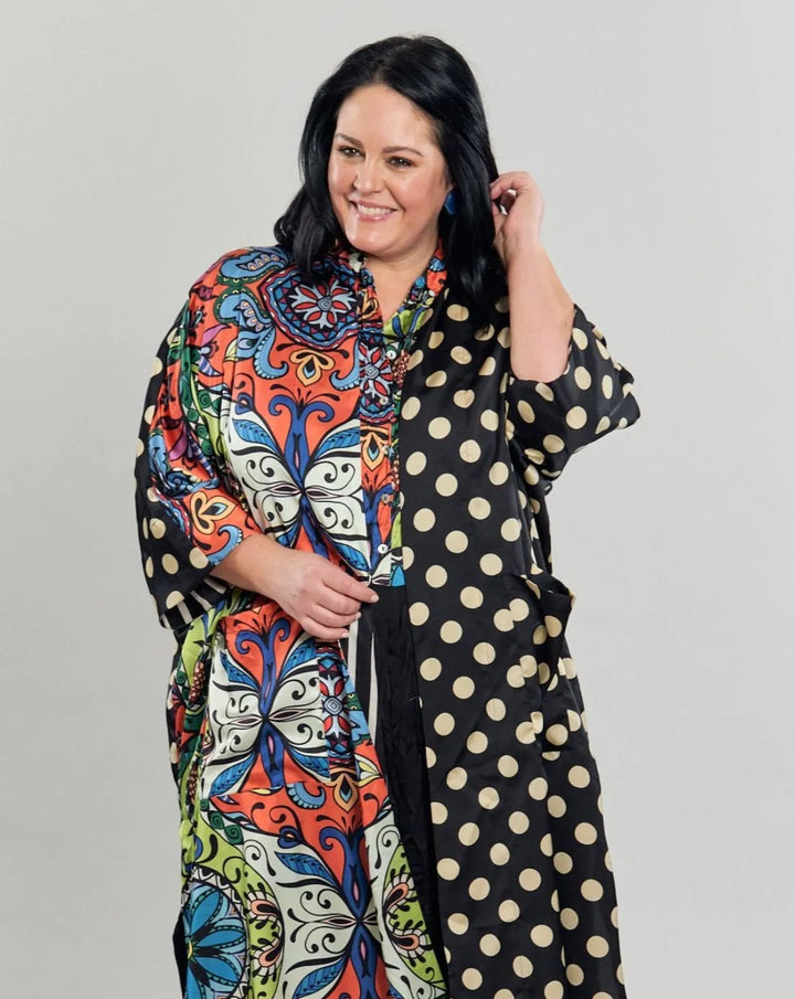 Paisley Dot Long Kimono Jacket, MultiP