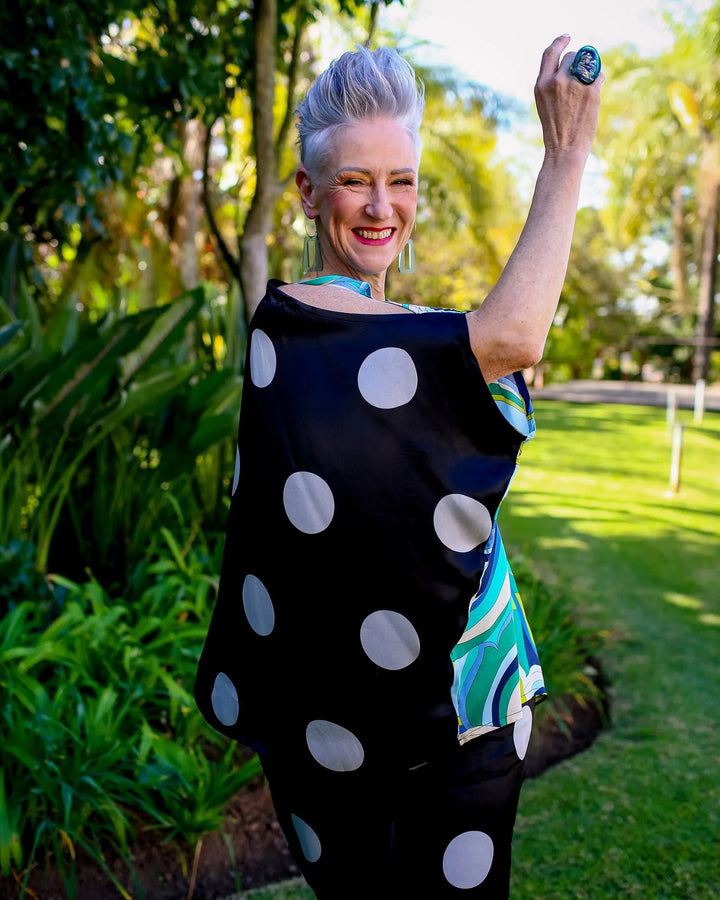 Lagoon Dot Open-Shoulder Top, Multi