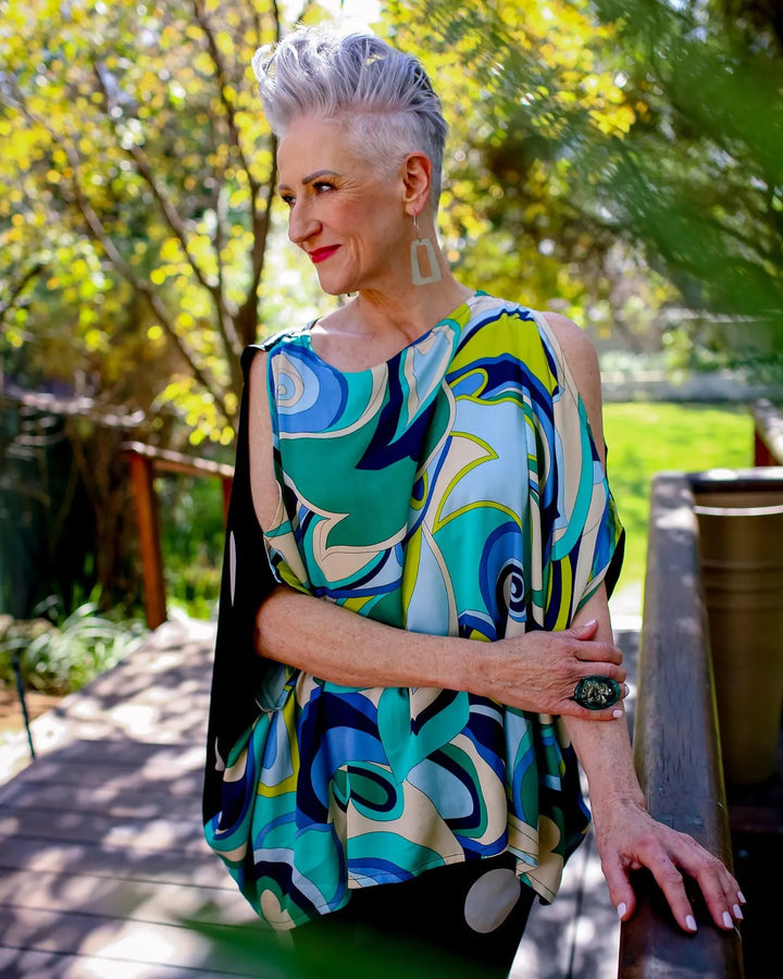 Lagoon Dot Open-Shoulder Top, Multi