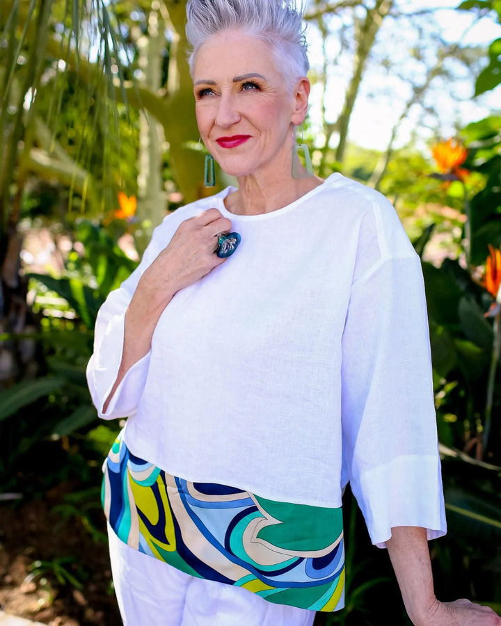 Lagoon Dot Linen Top, White