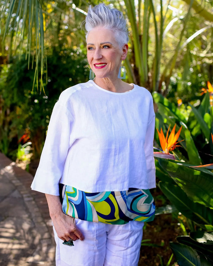 Lagoon Dot Linen Top, White
