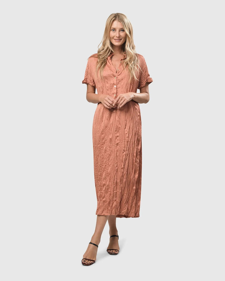 Crinkle Maxi Shirtdress, Coral