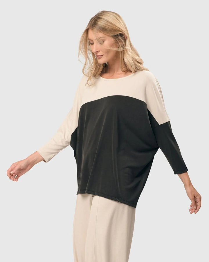 Yin Yang Dolman Top, Grey/Ivory