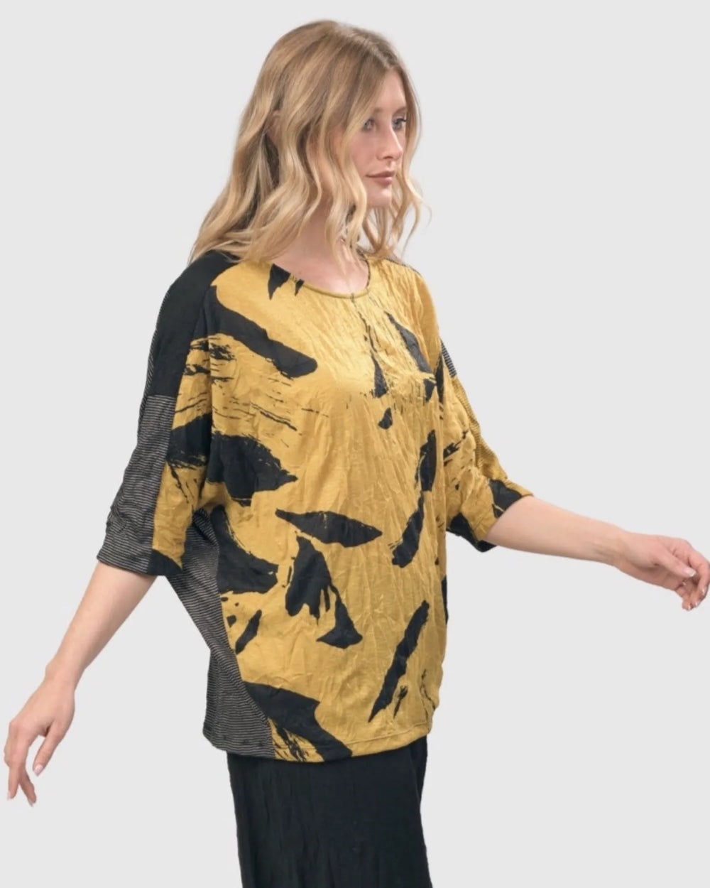 Yellow Crinkle Dolman Top for women over 50