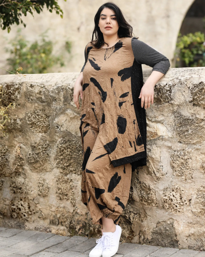 Ru Hi-Lo Crinkle Tunic Top, Sepia
