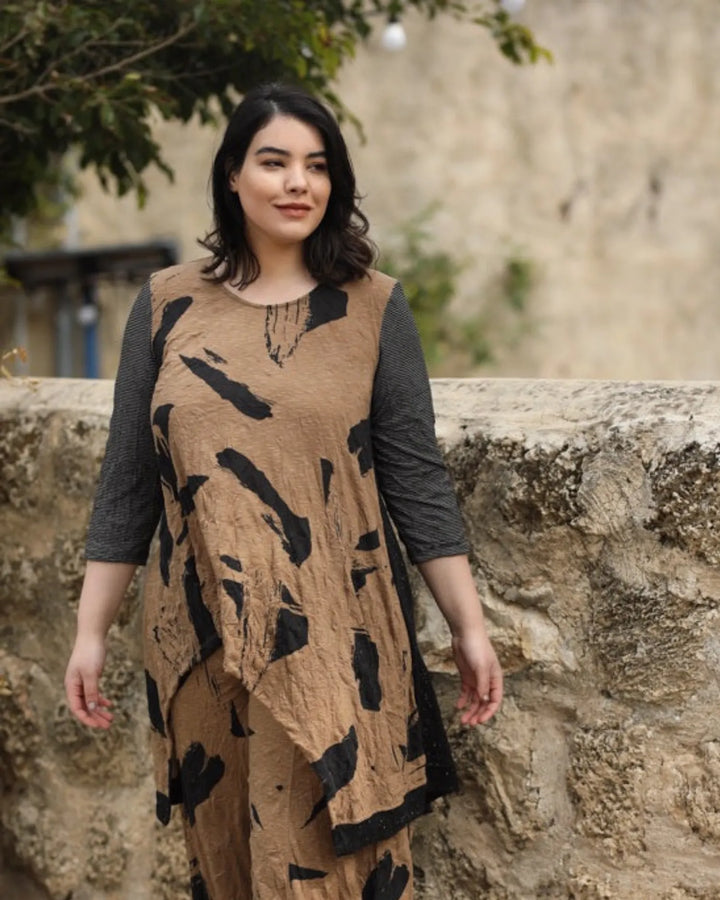 Ru Hi-Lo Crinkle Tunic Top, Sepia