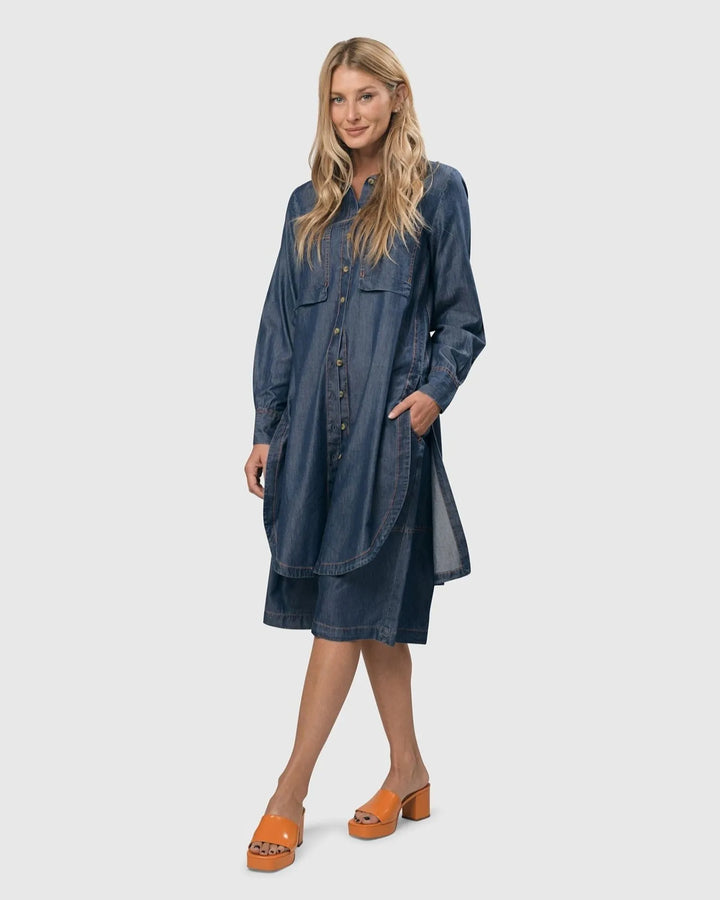 Rancho Chambray Tunic Shirt, Denim Blue