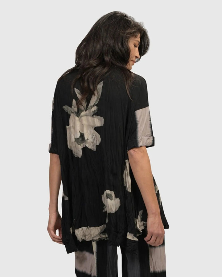 Laila Crinkle Trapeze Top, Stripe/roses