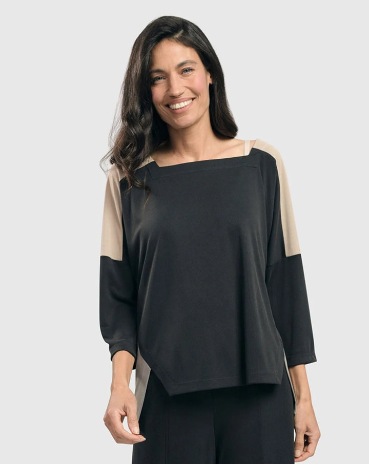 Essential Colorblock Cupro Top, Charcoal