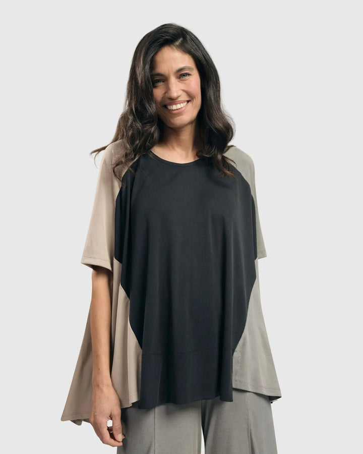 Essential Colorblock Cupro Trapeze Top, Charcoal