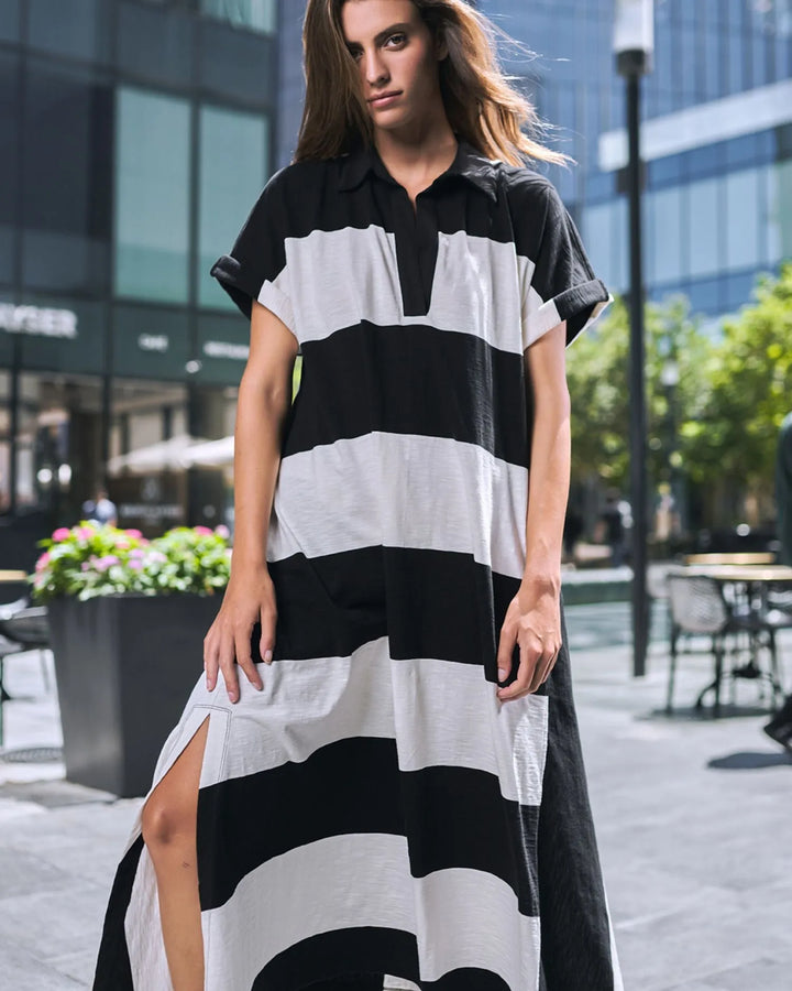 Urban Rugby Stripe Maxi Dress, White/black
