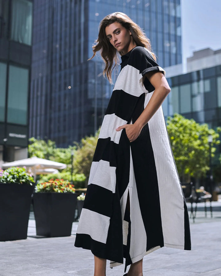 Urban Rugby Stripe Maxi Dress, White/black