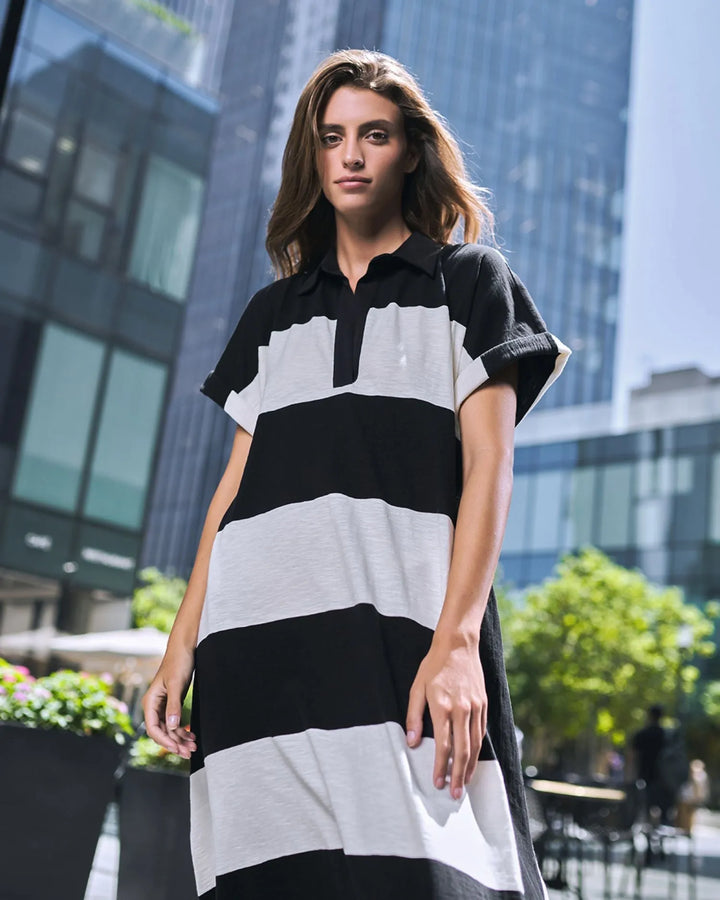 Urban Rugby Stripe Maxi Dress, White/black