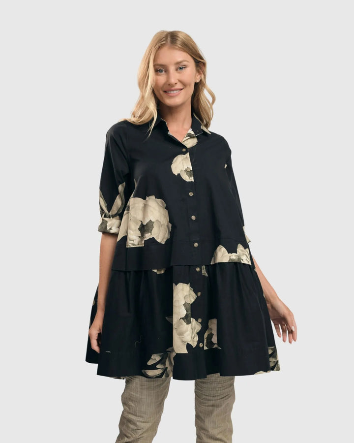 Mindy Babydoll Tunic Shirt, Roses