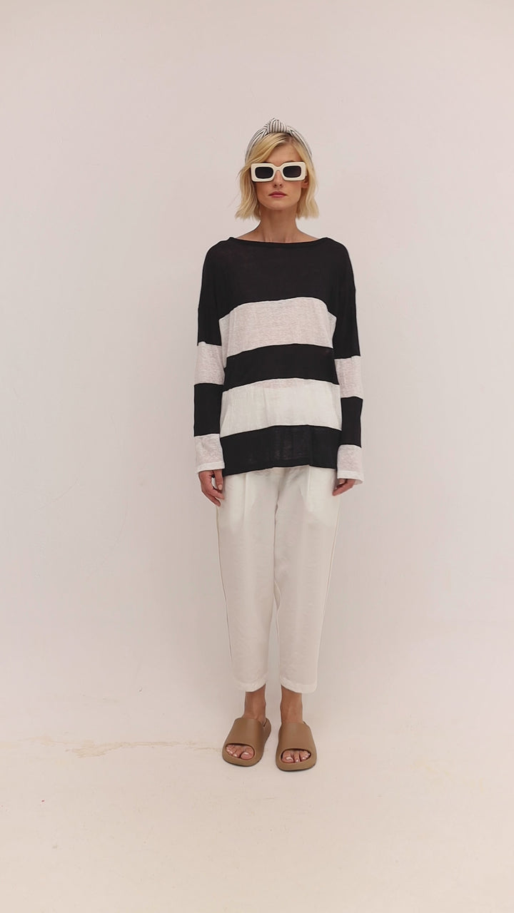 Ozai N Ku Block Linen Sweater, Black/white