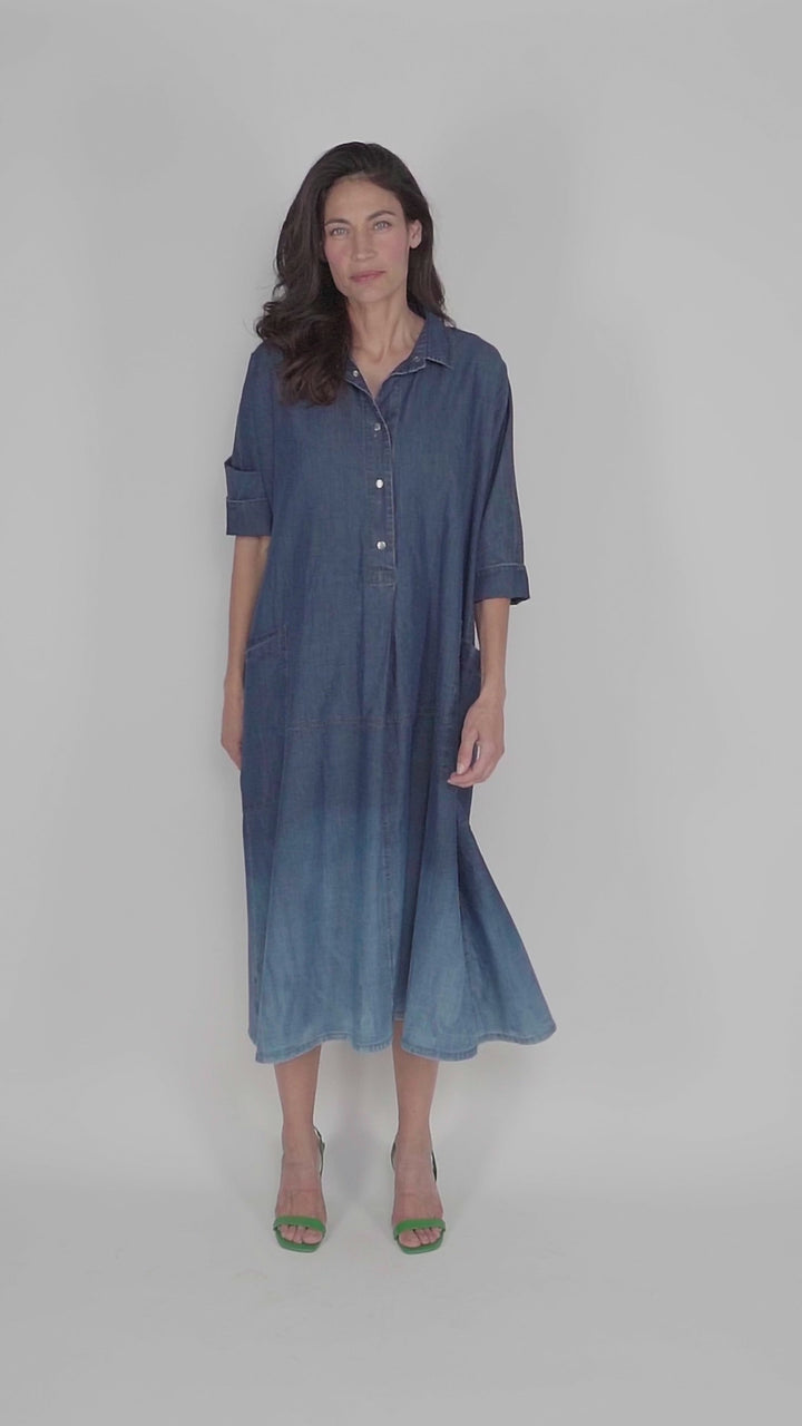 Luz Ombré Trapeze Maxi Dress, Denim