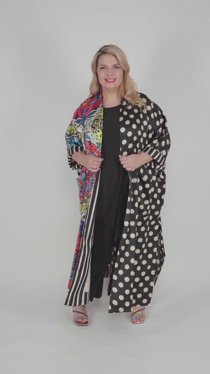 Paisley Dot Long Kimono Jacket, MultiP