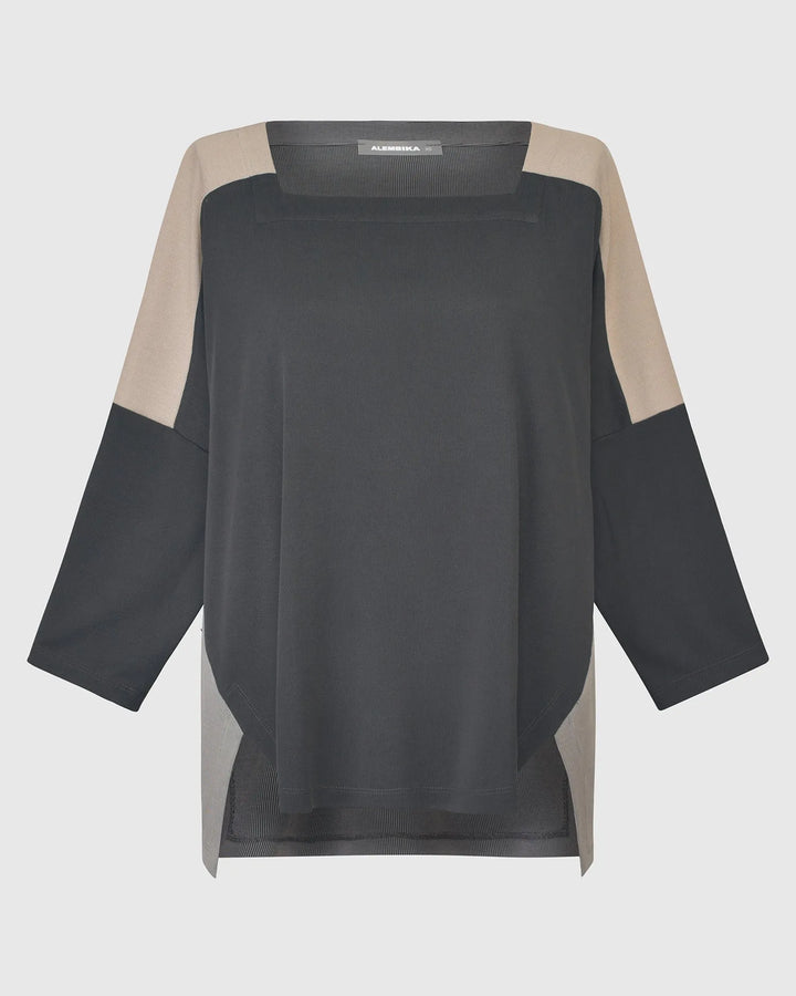 Essential Colorblock Cupro Top, Charcoal
