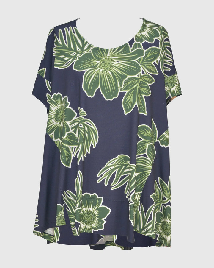 Hula Hi-Lo Swing Tunic Top, Royal/green