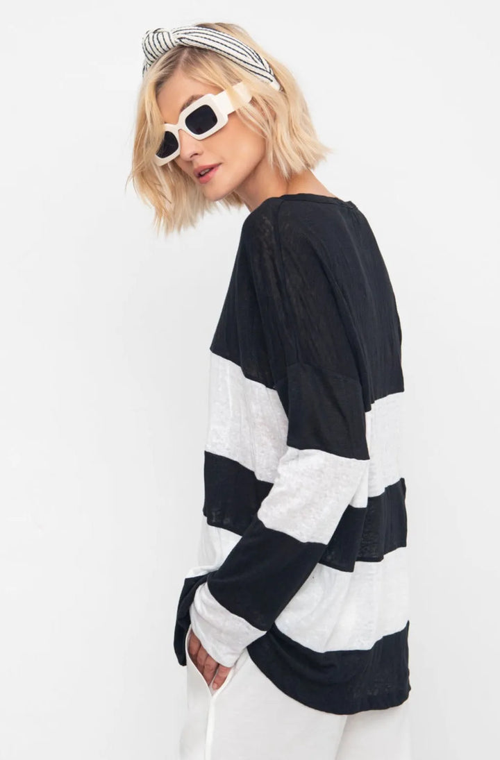 Ozai N Ku Block Linen Sweater, Black/white