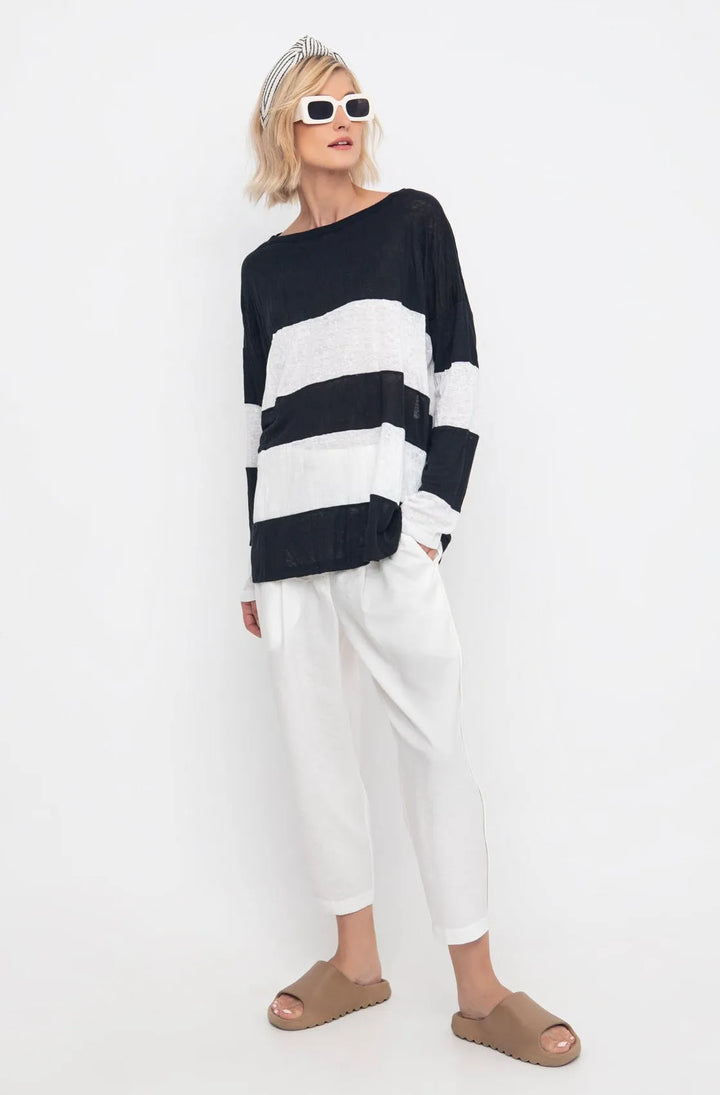 Ozai N Ku Block Linen Sweater, Black/white