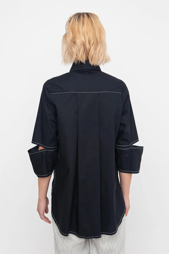 Ozai N Ku Topstitch Button-Down Shirt, Black
