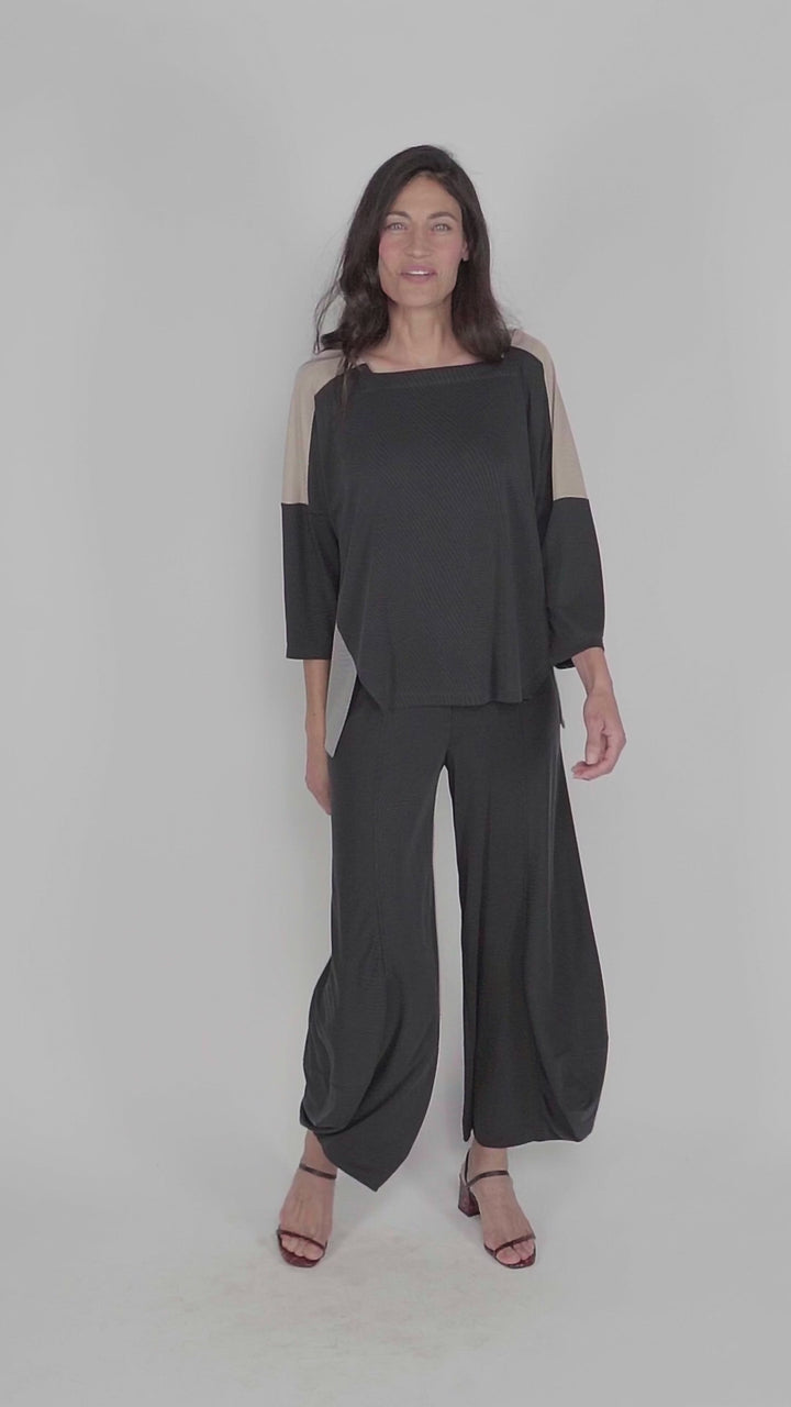 Essential Colorblock Cupro Top, Charcoal