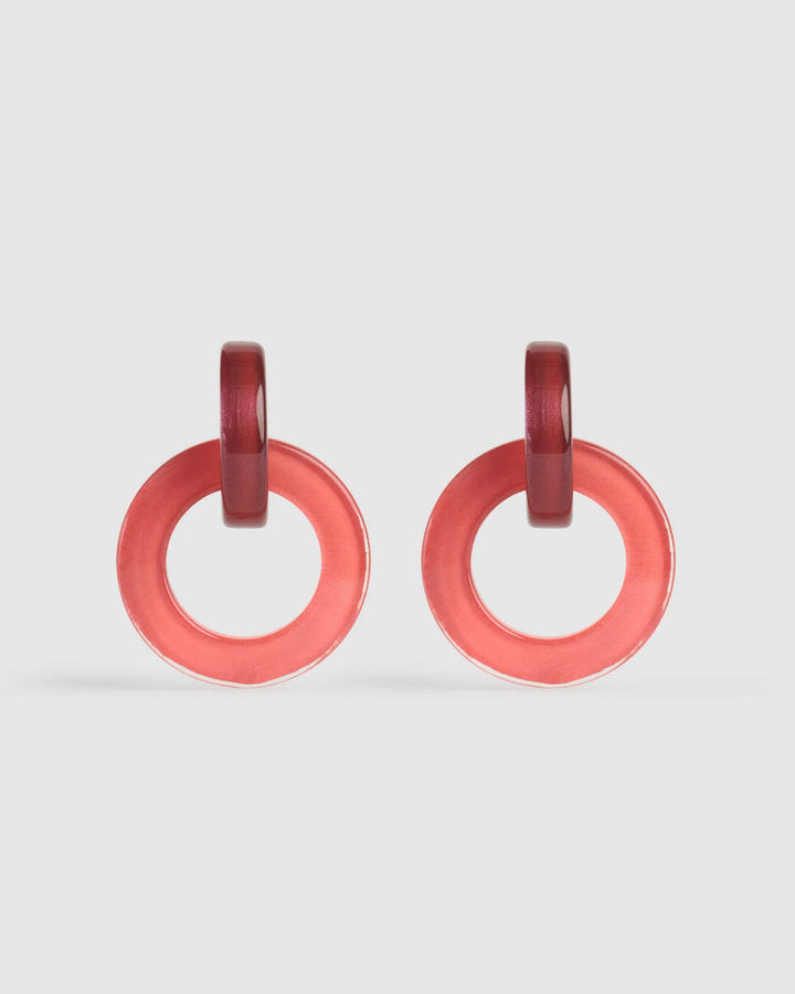Circle Duet Earrings, Coral