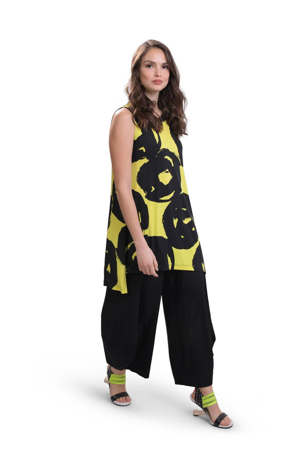 Art Print Tunic Top, Lime - Alembika Designer Women's Clothing