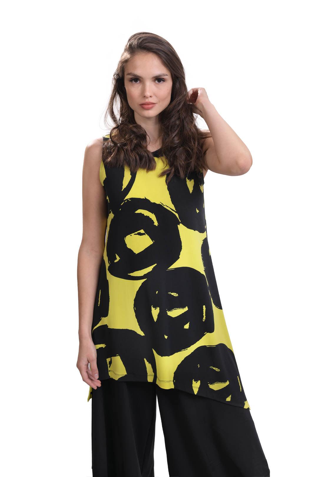 Art Print Tunic Top, Lime - Alembika Designer Women's Clothing
