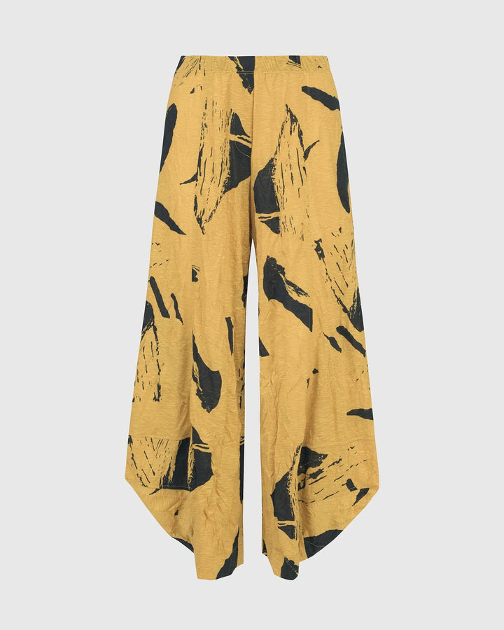 Yellow Crinkle Punto Pants for women over 40