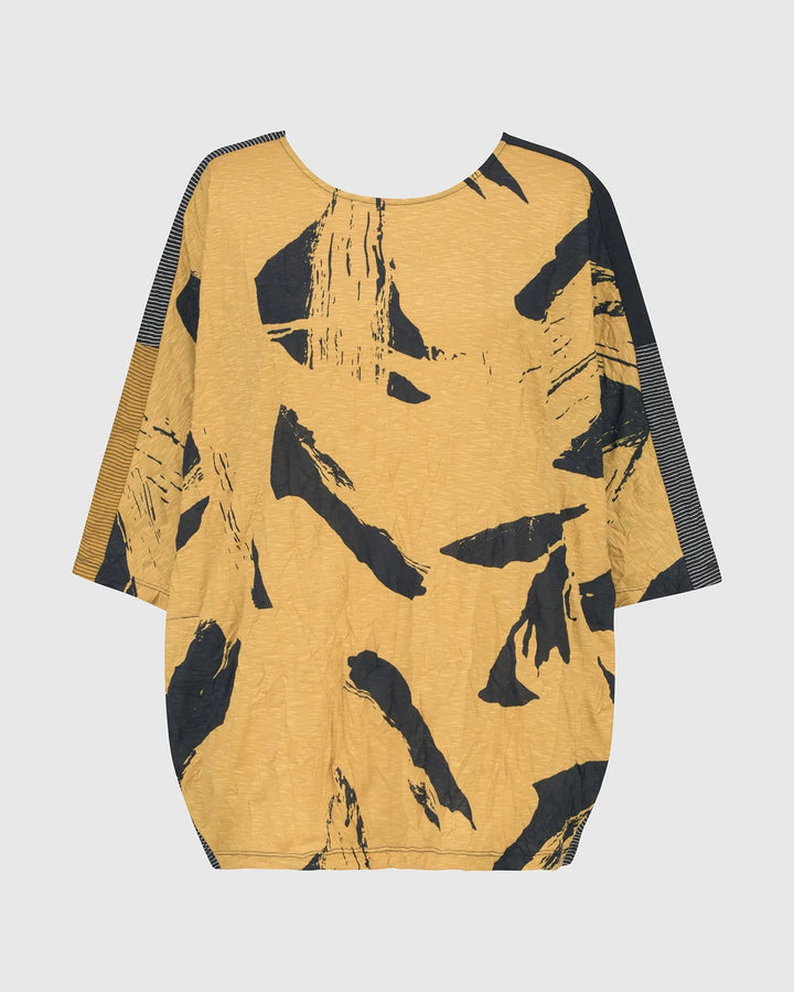 Yellow Crinkle Dolman Top for women over 40