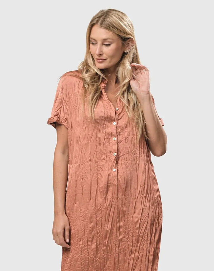 Crinkle Maxi Shirtdress, Coral