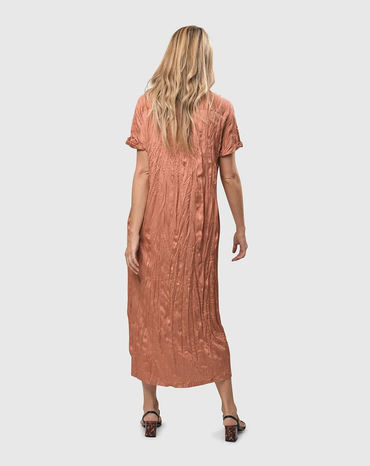 Crinkle Maxi Shirtdress, Coral