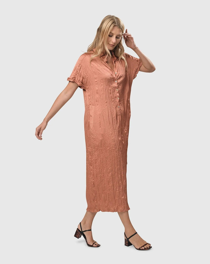 Crinkle Maxi Shirtdress, Coral
