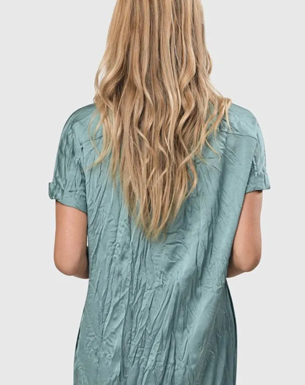 Crinkle Maxi Shirtdress, Teal