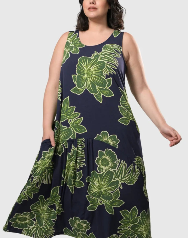 Aloha Sleeveless Maxi Dress, Royal/green