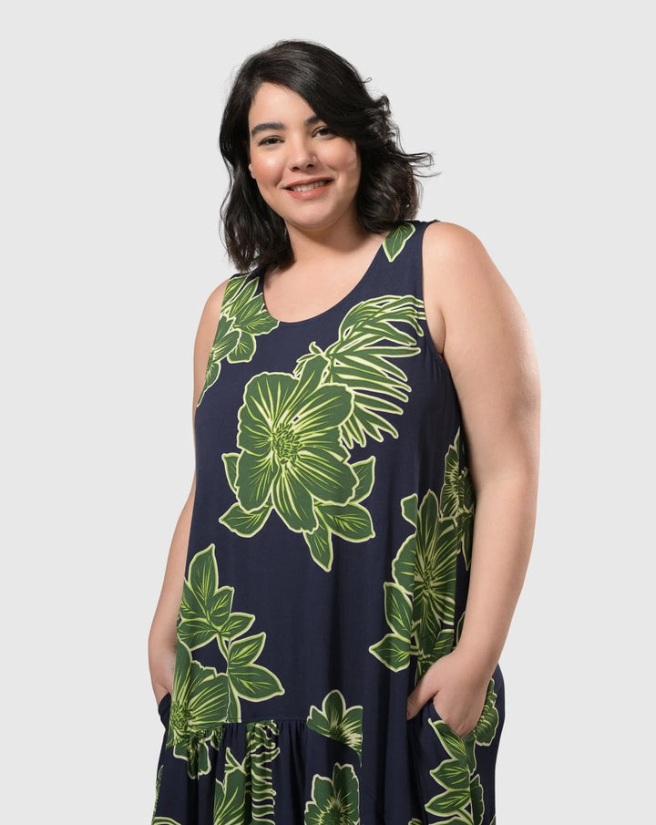 Aloha Sleeveless Maxi Dress, Royal/green
