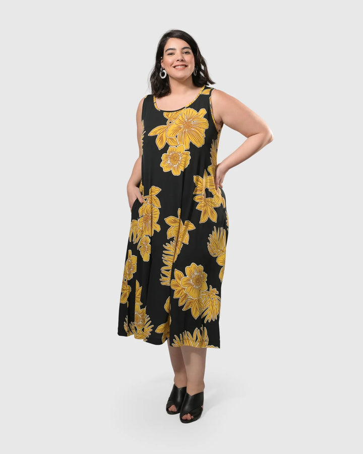 Molokai Sleeveless Swing Maxi Dress, Gold