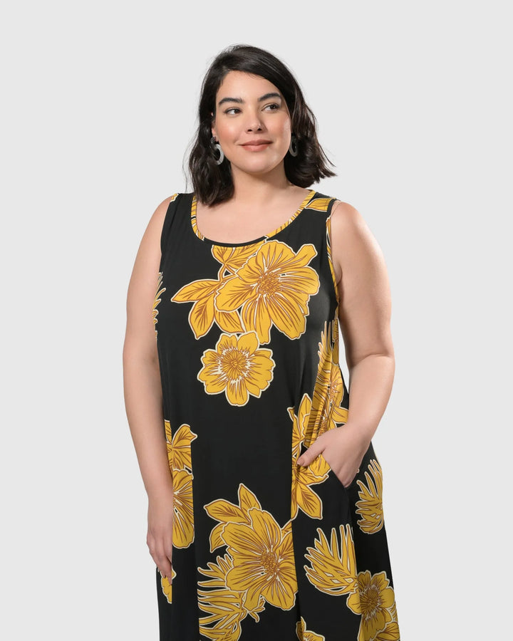 Molokai Sleeveless Swing Maxi Dress, Gold