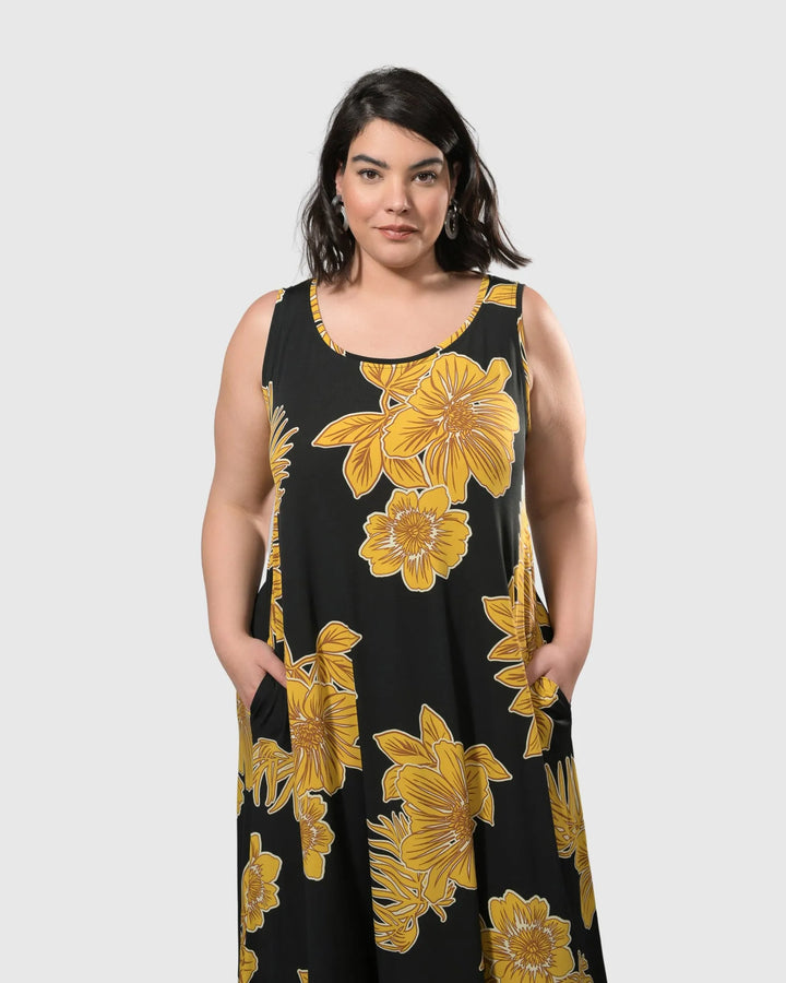 Molokai Sleeveless Swing Maxi Dress, Gold