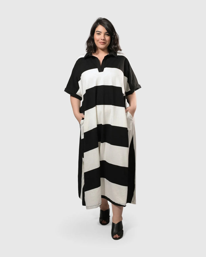 Urban Rugby Stripe Maxi Dress, White/black