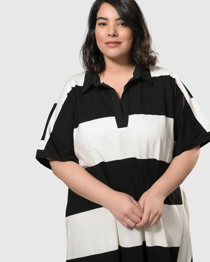 Urban Rugby Stripe Maxi Dress, White/black