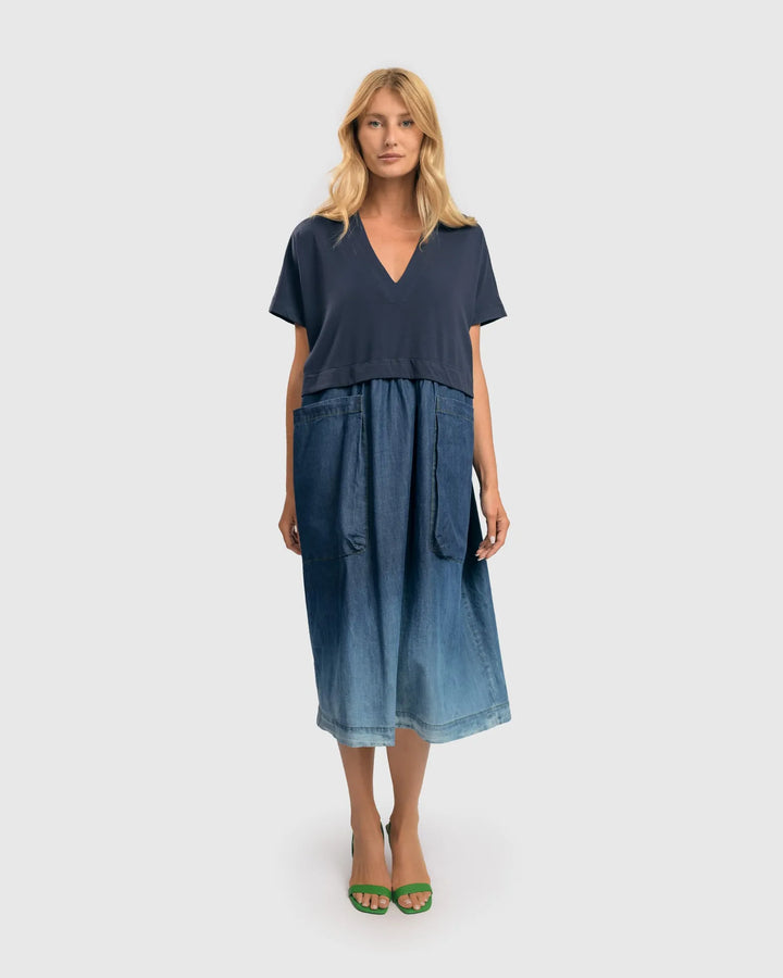 Sari Ombré Popover Dress, Denim