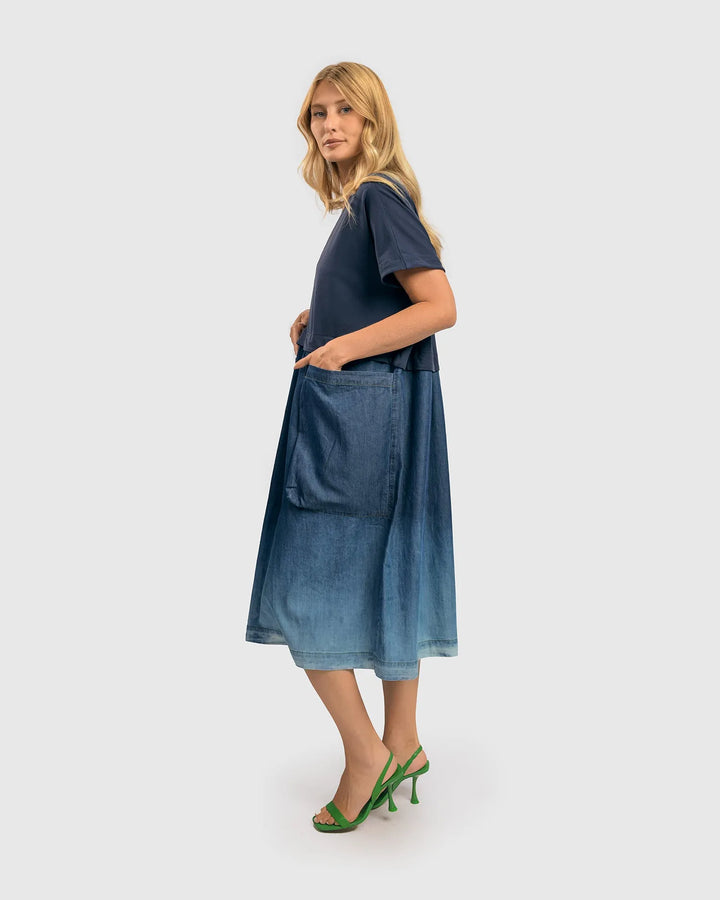 Sari Ombré Popover Dress, Denim