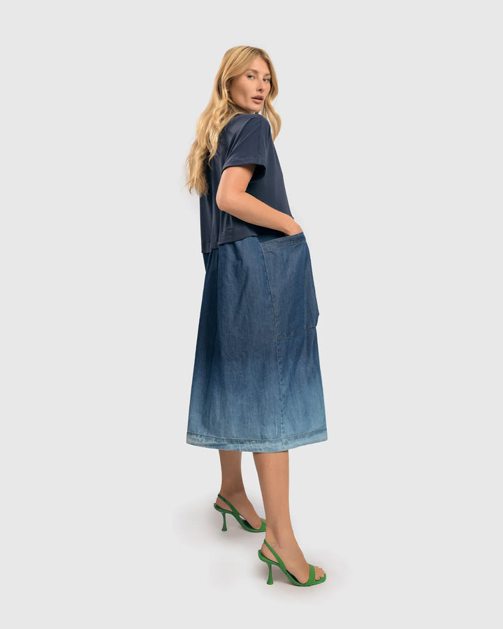 Sari Ombré Popover Dress, Denim